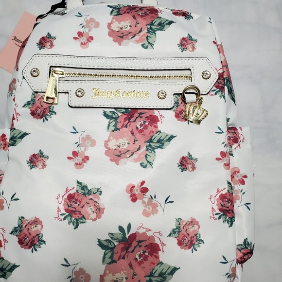 New-Juicy Couture White/Red Roses Floral Backpack - Picture 4 of 7